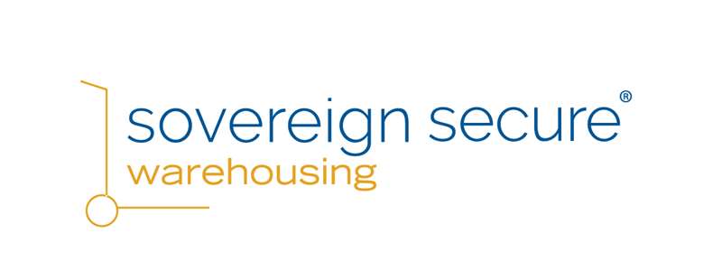 Sovereign Secure warehousing logo with an illustration of a moving dolly